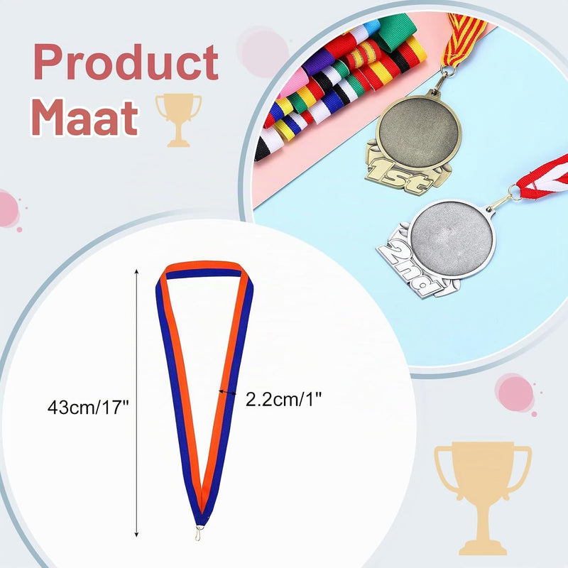 Chargez l'image dans la visionneuse de la galerie, Medaille neklinten 25 stuks 43 x 2,2 cm blauw-oranje met klikclip – award linten – sport accessoires

