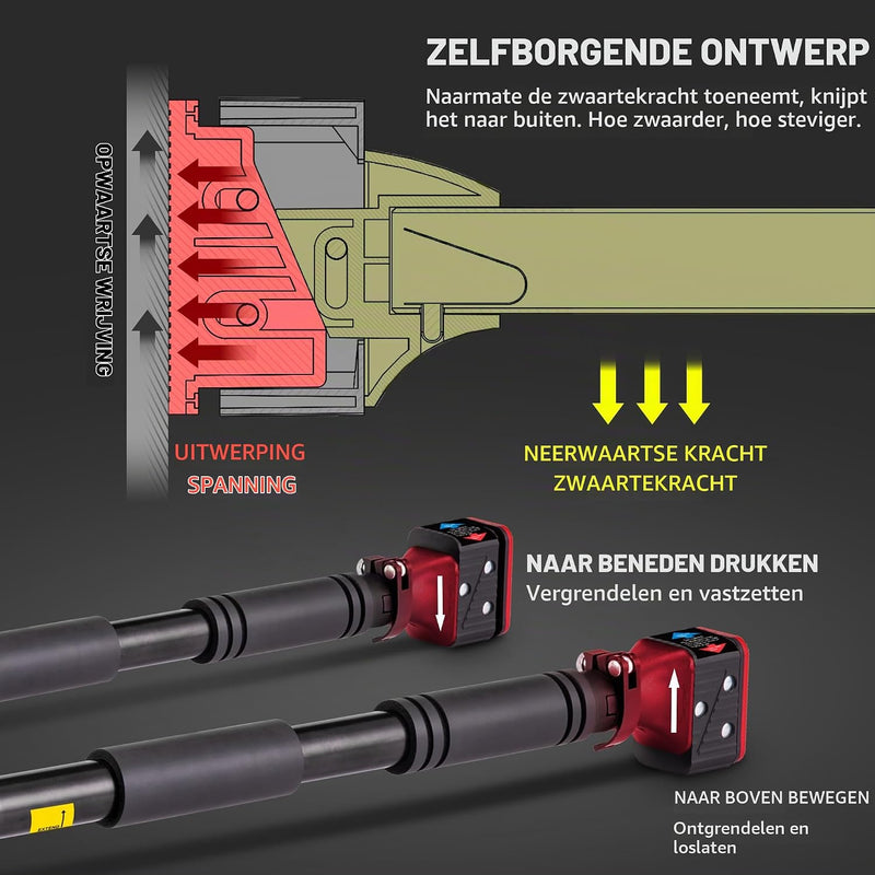 Laad afbeelding in Galerijviewer, Verstelbare optrekstang voor deurkozijn 70-99 cm tot 150 kg rood – pull-up bar – krachttraining
