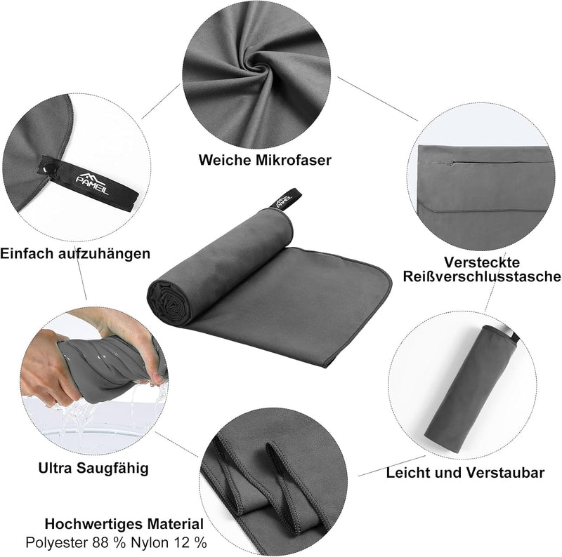 Load image into Gallery viewer, Fitnesshanddoek Microvezel 120x50 cm Sneldrogend met Ritsvak – Sporthanddoek – Reishanddoek
