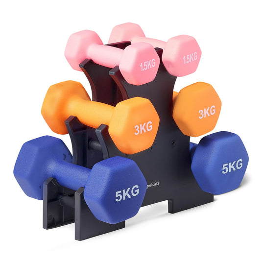 Amazon Basics Neopren Hanteln Gewichte, Hantelset, 2er-Set, 1–5kg, Sechseckig, für Krafttraining und Fitnesskurse
