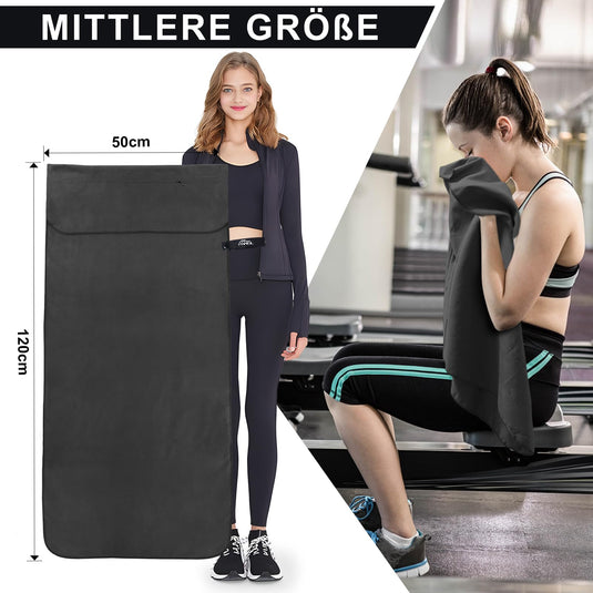 Fitnesshanddoek Microvezel 120x50 cm Sneldrogend met Ritsvak – Sporthanddoek – Reishanddoek