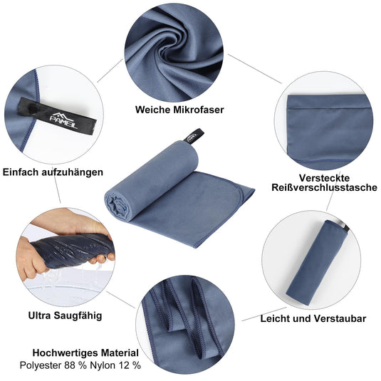 Fitnesshanddoek Microvezel 120x50 cm Sneldrogend met Ritsvak – Sporthanddoek – Reishanddoek