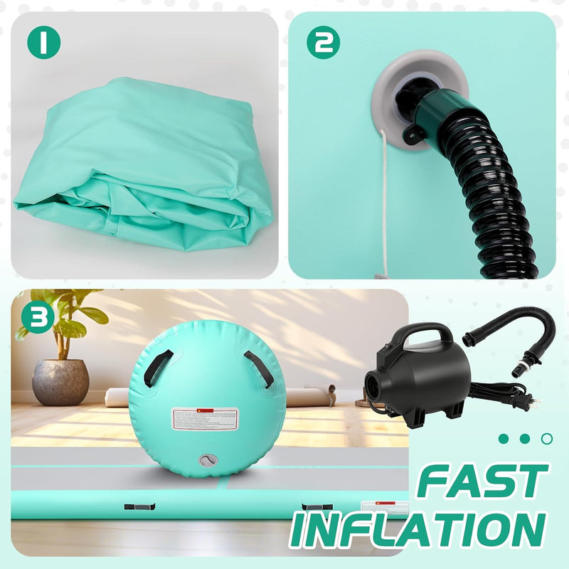 Laden Sie das Bild in Galerie -Viewer, Opblaasbare turnmat 3 m met air roller – 10 cm dik – gymnastiekmat met elektrische pomp voor tumbling en cheerleading
