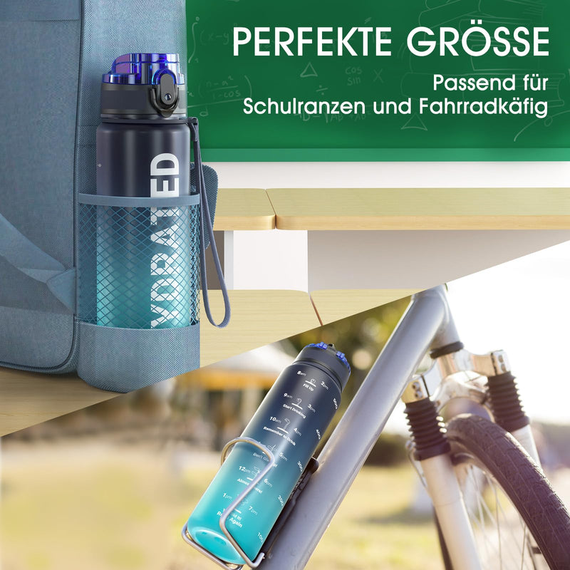 Load image into Gallery viewer, Drinkfles 750 ml BPA-vrij met tijdmarkeringen en lekvrije dop – waterfles – sportfles
