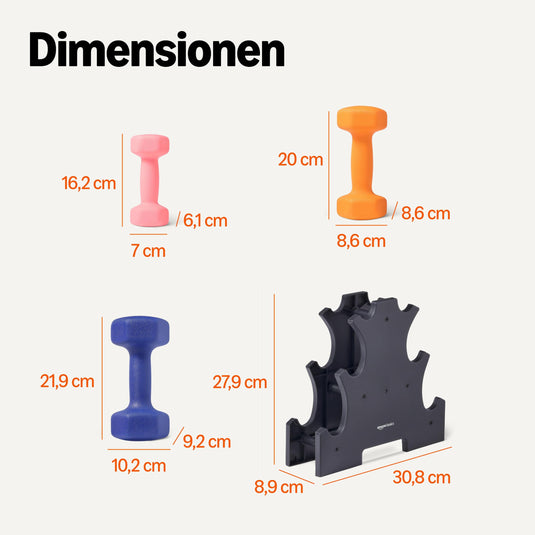 Amazon Basics Neopren Hanteln Gewichte, Hantelset, 2er-Set, 1–5kg, Sechseckig, für Krafttraining und Fitnesskurse