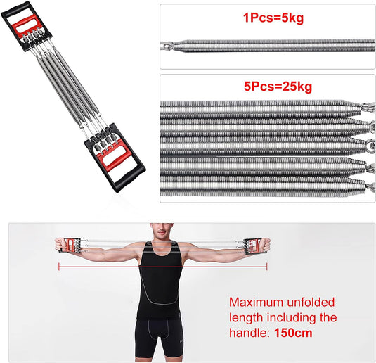 DBREAKS Borstverlenging, borstverlenging, verstelbare borstexpander, trekkrachtverlenging, fitnesskabel, multifunctioneel, met 5 afneembare veren, voor spiertraining
