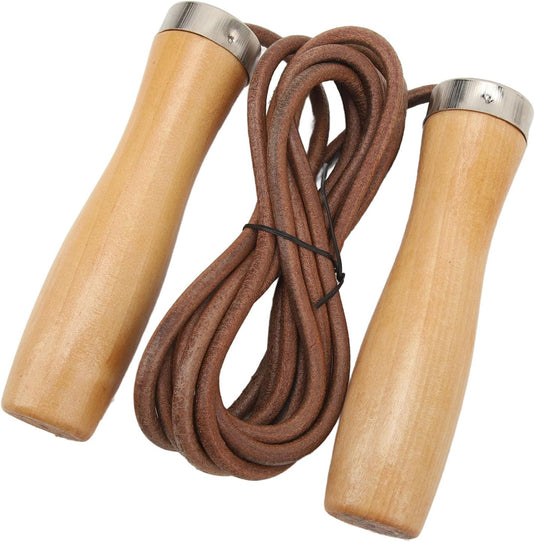 Verstelbaar leren springtouw met houten handgrepen
