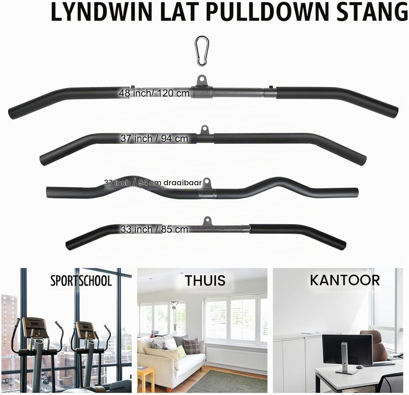 Load image in Gallery Viewer, Steel lat pulldown bar with 3 attachment points and non-slip handles – cable pull bar – back training
