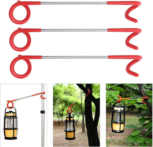 Buachois 3-delige buiten campingtent haak hanger multifunctionele camping lantaarn houder S-vormige lantaarnhaak hanger tweerichtings universele haak voor buiten camping vissen reizen avontuur (rood)