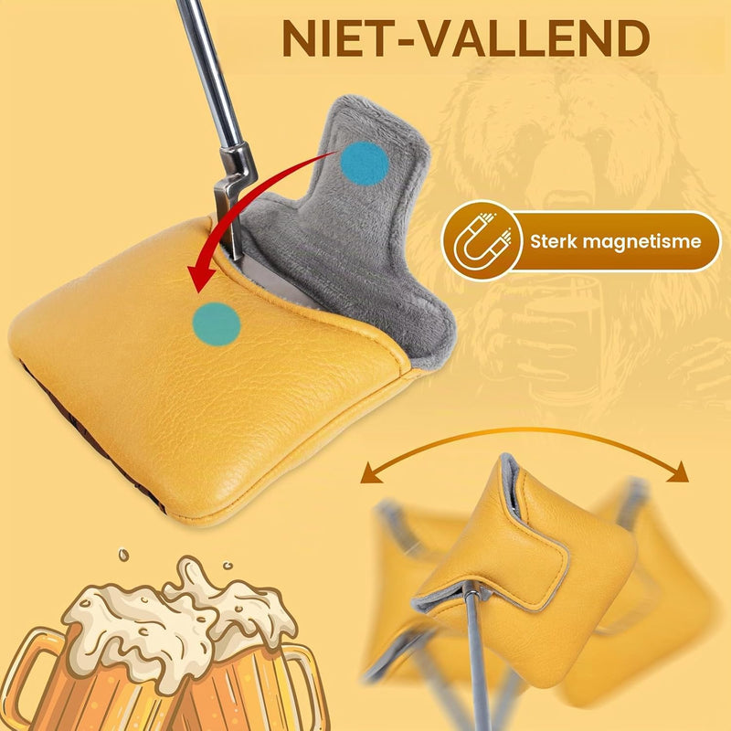 Load image into Gallery viewer, Golf putter beschermhoes met bierdrinkende beer borduurwerk voor DF3 hamerputters – mallet headcover – putterbescherming
