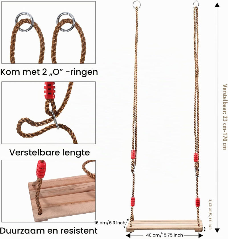Laden Sie das Bild in Galerie -Viewer, Trapezeschommel met houten stang en gymnastiekringen tot 120 kg – turnringen – schommel accessoires
