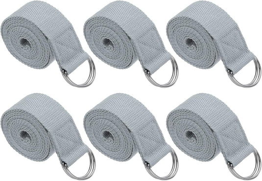 Yogariemen 6 stuks 180 x 3,8 cm van katoen met D-ring bruin – stretchbanden – yoga pilates accessoires