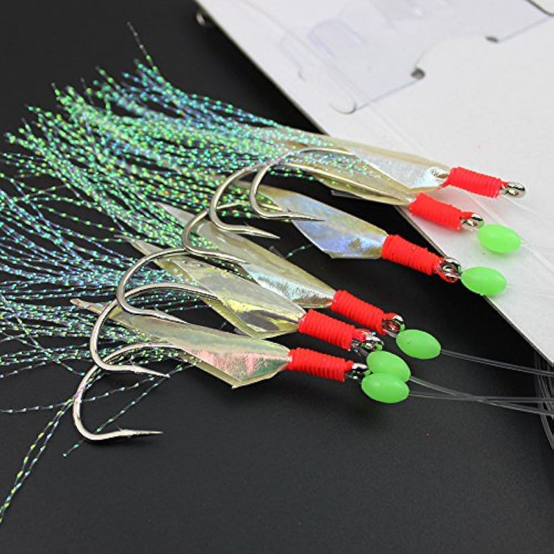 Load image into Gallery viewer, Luminous Fishing Rigs with Real Fish Skin, Glow Beads &amp; High Carbon Hooks for Fresh/Saltwater
