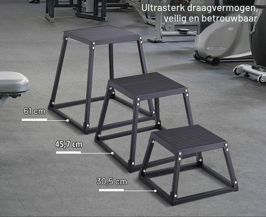 Plyo box set 3 stuks 30 46 en 61 cm van staal tot 227 kg – jump box – plyometrische training