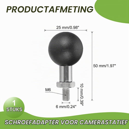 Kogeladapter 1 inch met M6 schroefdraad van roestvrij staal – ball mount adapter – camera accessoires