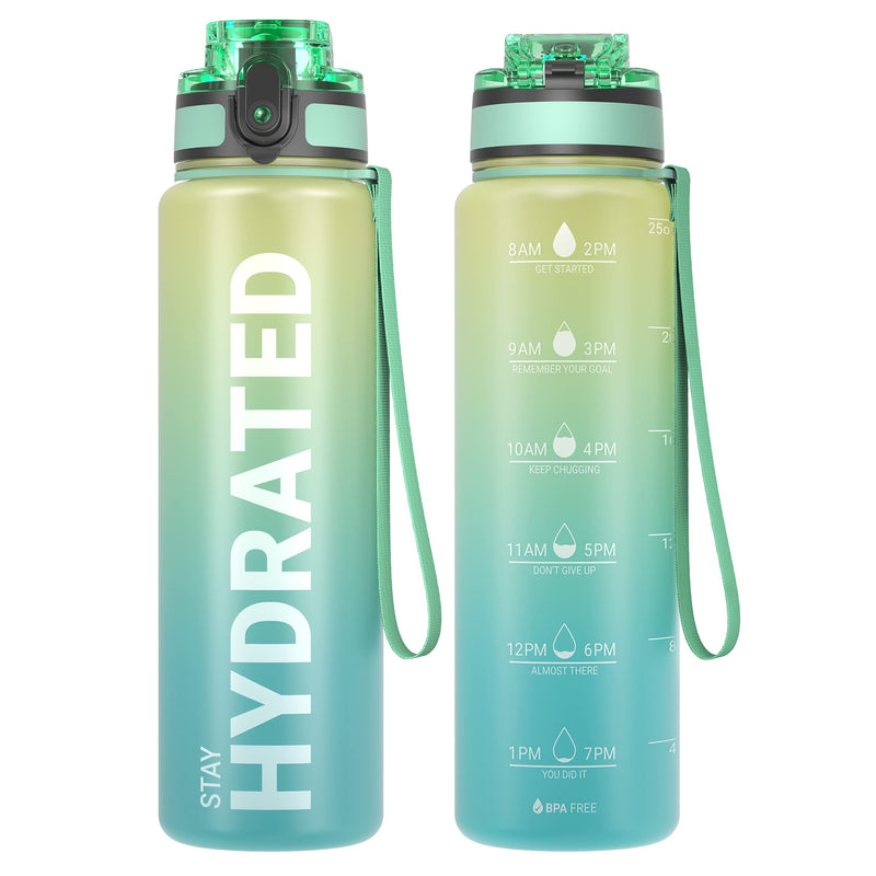 Load image into Gallery viewer, Drinkfles 750 ml BPA-vrij met tijdmarkeringen en lekvrije dop – waterfles – sportfles
