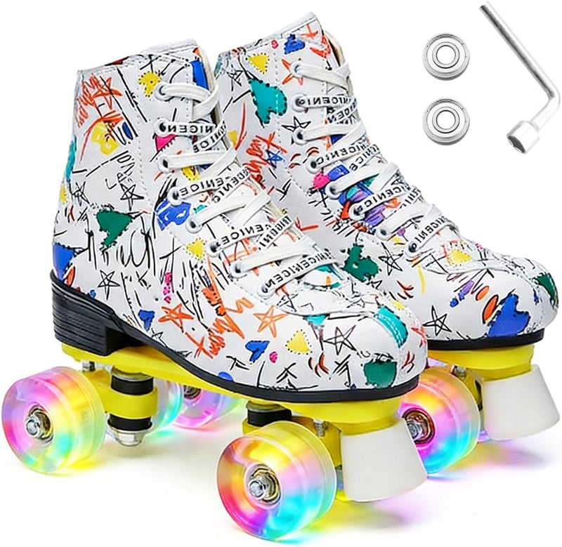 Load image into Gallery viewer, ERNAN Rolschaatsen met 4 wielen, parallelle skates met lichtgevende wielen, klassieke high-top, rolschaatsen voor volwassenen, meisjes, kinderen, beginners, maat 37-43
