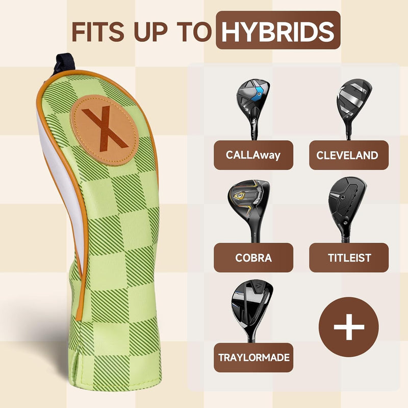 Laad afbeelding in Galerijviewer, Golfclub beschermhoezen 4 stuks met dambordpatroon van kunstleer voor driver fairway en hybrid – golfcovers – clubhoezen

