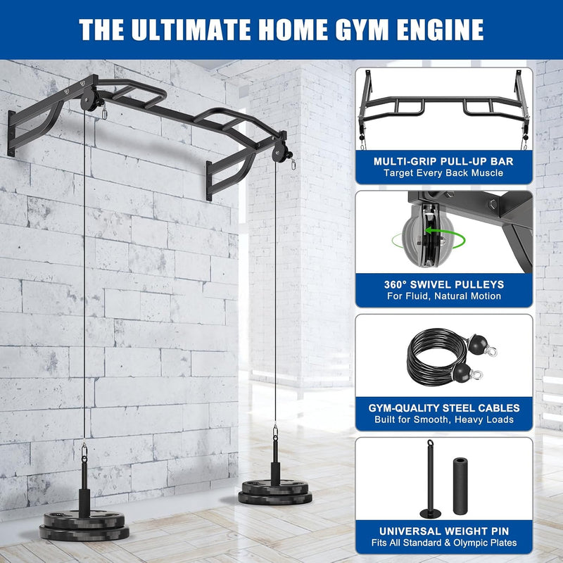 Load image into Gallery viewer, Ceiling-mounted pull-up bar with pulley system and multiple grip positions – pull-up bar – cable trainer
