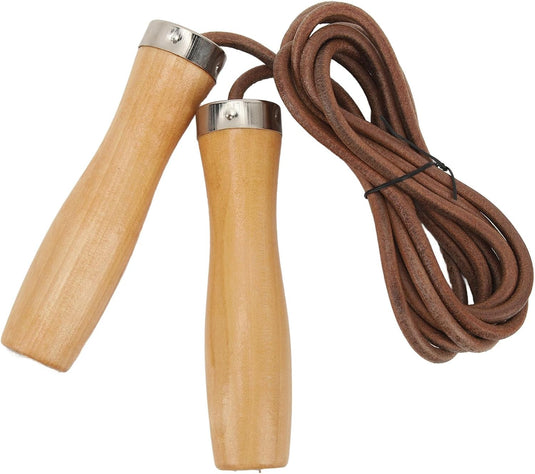 Verstelbaar leren springtouw met houten handgrepen