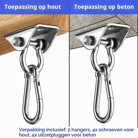 Schommelhaken 2 stuks 360° draaibaar van roestvrij staal tot 400 kg – ophanghaken – schommel accessoires
