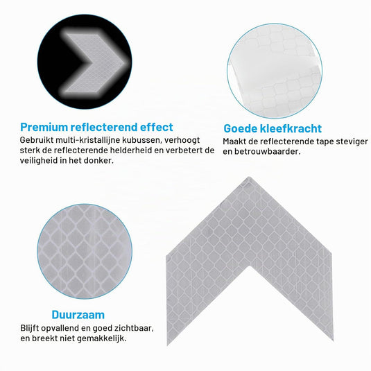 Reflecterende pijlstickers 30 stuks 6 x 6 cm fluorescerend wit – veiligheidsstickers – fiets accessoires