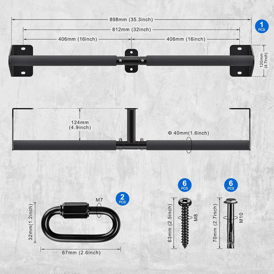Optrekstang wandmontage 81 cm met gevoerde handgrepen tot 200 kg – pull-up bar – fitness stang