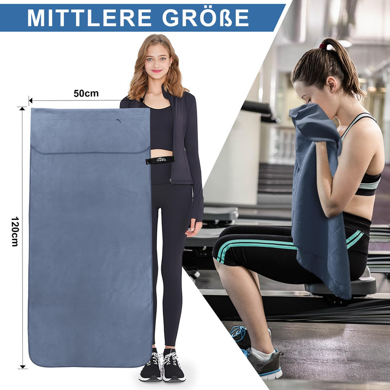 Load image into Gallery viewer, Fitnesshanddoek Microvezel 120x50 cm Sneldrogend met Ritsvak – Sporthanddoek – Reishanddoek
