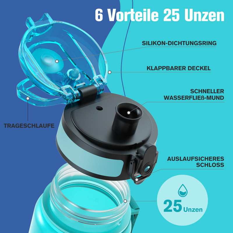 Load image into Gallery viewer, Drinkfles 750 ml BPA-vrij met tijdmarkeringen en lekvrije dop – waterfles – sportfles
