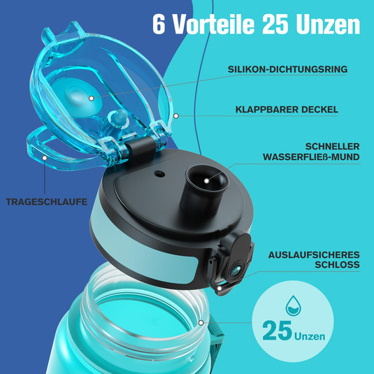 Drinkfles 750 ml BPA-vrij met tijdmarkeringen en lekvrije dop – waterfles – sportfles