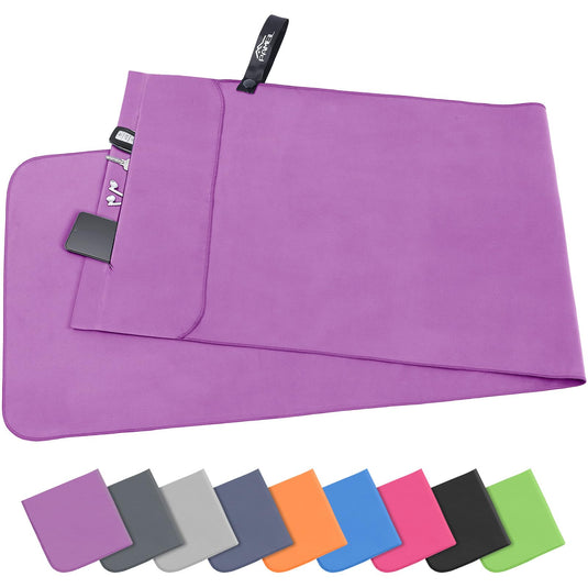 Fitnesshanddoek Microvezel 120x50 cm Sneldrogend met Ritsvak – Sporthanddoek – Reishanddoek