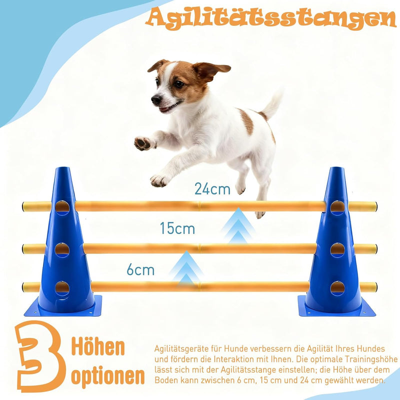 Laad afbeelding in Galerijviewer, Agility hindernisset met 8 kegels en 8 verstelbare stangen – hondentraining – behendigheidsset
