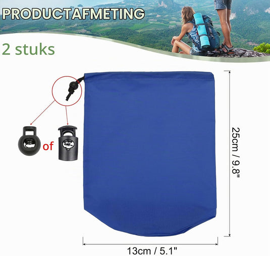 Waterdichte opbergzakken 2 stuks 13 x 25 cm met trekkoord donkergrijs – stuff sacks – camping accessoires