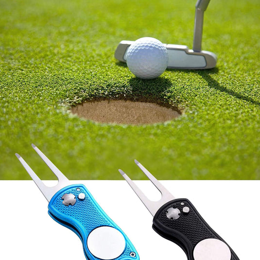 Opvouwbare golf pitchvorken met balmarker en karabijnhaak – 2 stuks