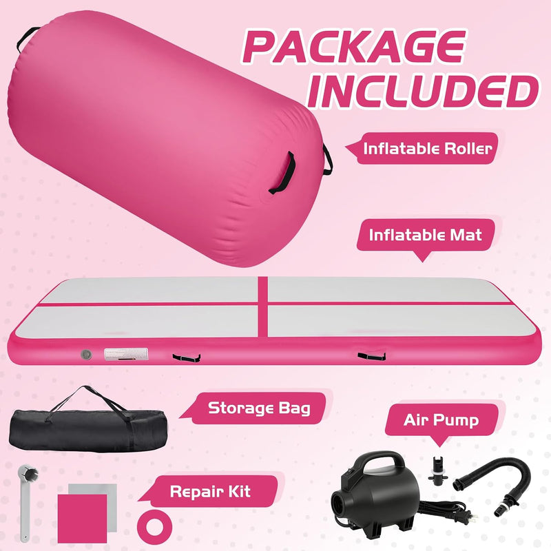 Laden Sie das Bild in Galerie -Viewer, Opblaasbare turnmat 3 m met air roller – 10 cm dik – gymnastiekmat met elektrische pomp voor tumbling en cheerleading
