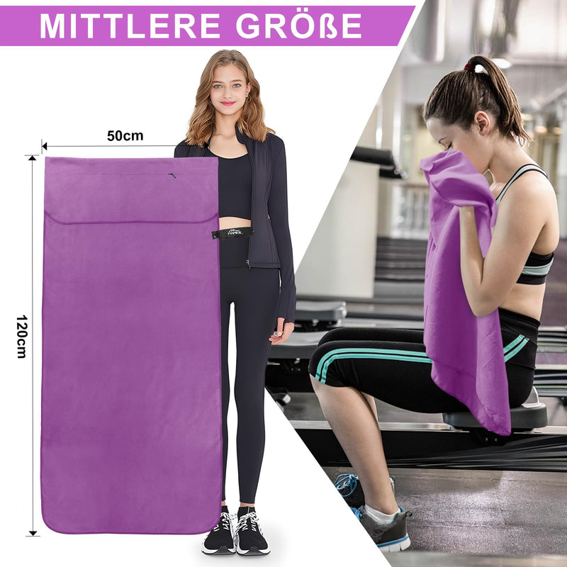 Load image into Gallery viewer, Fitnesshanddoek Microvezel 120x50 cm Sneldrogend met Ritsvak – Sporthanddoek – Reishanddoek
