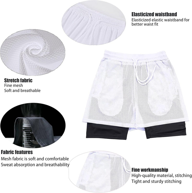 Load image into Gallery viewer, Shorts heren 2-in-1 trainingsshorts zomer korte broek sneldrogende hardloopshort sportbroek met zakken compressieshort
