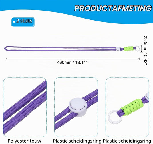 Paracord lanyards 2 stuks met sleutelring en clip – gevlochten sleutelkoord – outdoor accessoires
