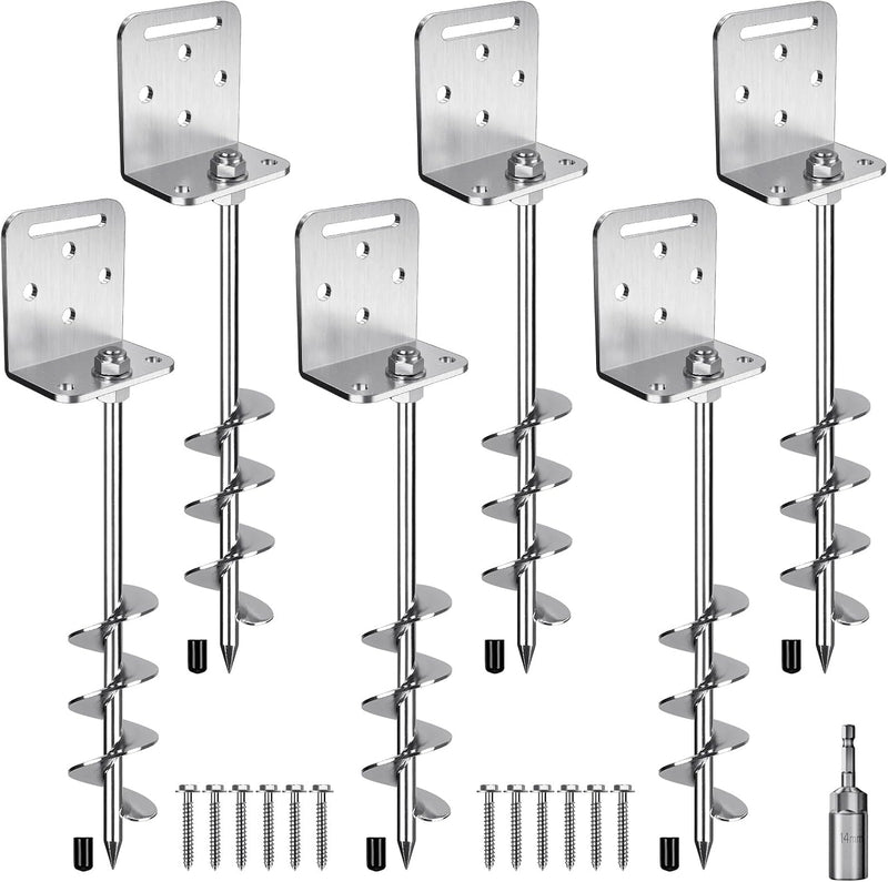 Laad afbeelding in Galerijviewer, Grondankers 6 stuks 60 cm heavy duty met L-beugels en booradapter – trampoline ankers – stormankers
