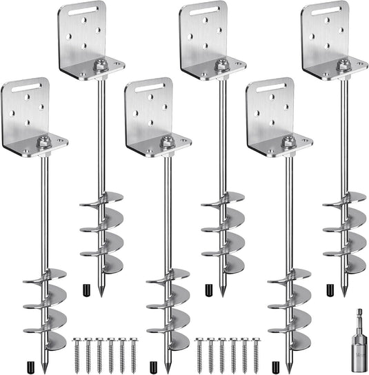 Grondankers 6 stuks 60 cm heavy duty met L-beugels en booradapter – trampoline ankers – stormankers