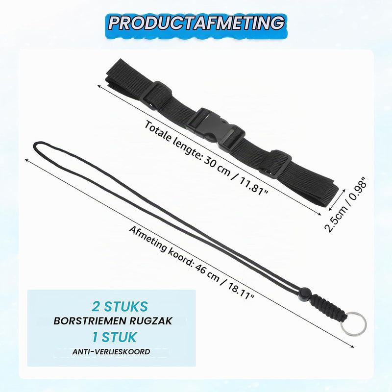 Load image into Gallery viewer, Verstelbare rugzak borstband set met snelgesp en veiligheidskoord – borstriem – outdoor accessoires
