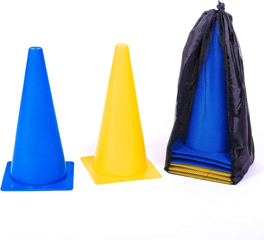 Trainingspionnen set 8 stuks 30 cm flexibel blauw en geel – sportpionnen – markeringskegels