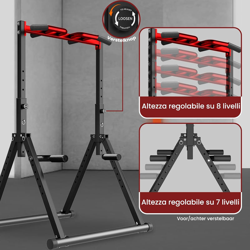 Laden Sie das Bild in Galerie -Viewer, Opvouwbare power tower met verstelbare optrekstang en dip station tot 200 kg – pull-up bar – krachtstation
