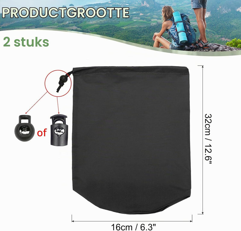 Load image into Gallery viewer, Waterdichte opbergzakken 2 stuks 13 x 25 cm met trekkoord donkergrijs – stuff sacks – camping accessoires

