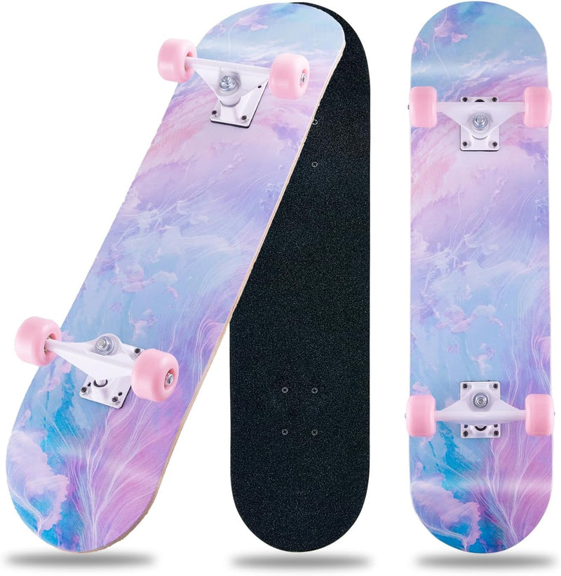 Laden Sie das Bild in Galerie -Viewer, Compleet skateboard 70 x 20 cm met 8-laags esdoorn deck en ABEC-11 lagers – double kick skateboard
