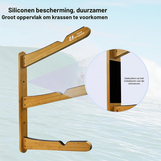 Surfboard wandrek voor 3 boards van staal met schuimbescherming – SUP longboard surfplank houder