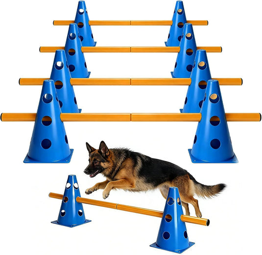 Agility hindernisset met 10 kegels en 5 verstelbare stangen – hondentraining – behendigheidsset