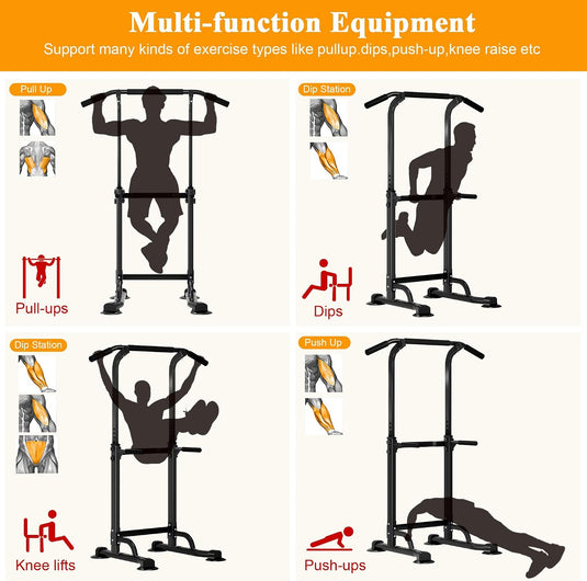 Adjustable power tower 165-210 cm with pull-up bar and dip station – power tower – fitness frame