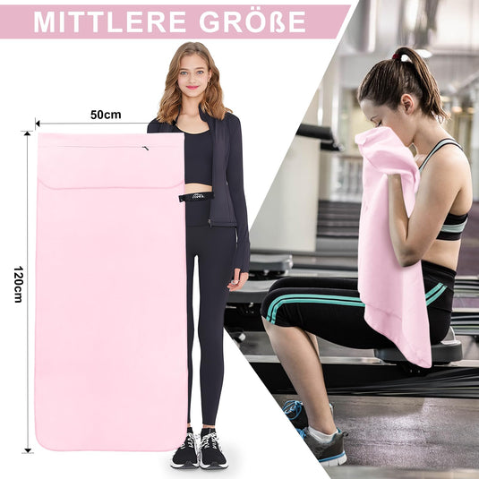 Fitnesshanddoek Microvezel 120x50 cm Sneldrogend met Ritsvak – Sporthanddoek – Reishanddoek
