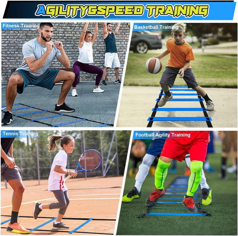 Load image into Gallery viewer, Voetbal trainingsset met 6 m coördinatieladder 10 pionnen en 6 slalompalen – agility set – voetbaltraining
